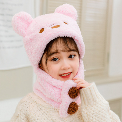 儿童帽子围巾一体男孩大童冬女宝宝围脖帽百搭护耳毛绒围巾两件套