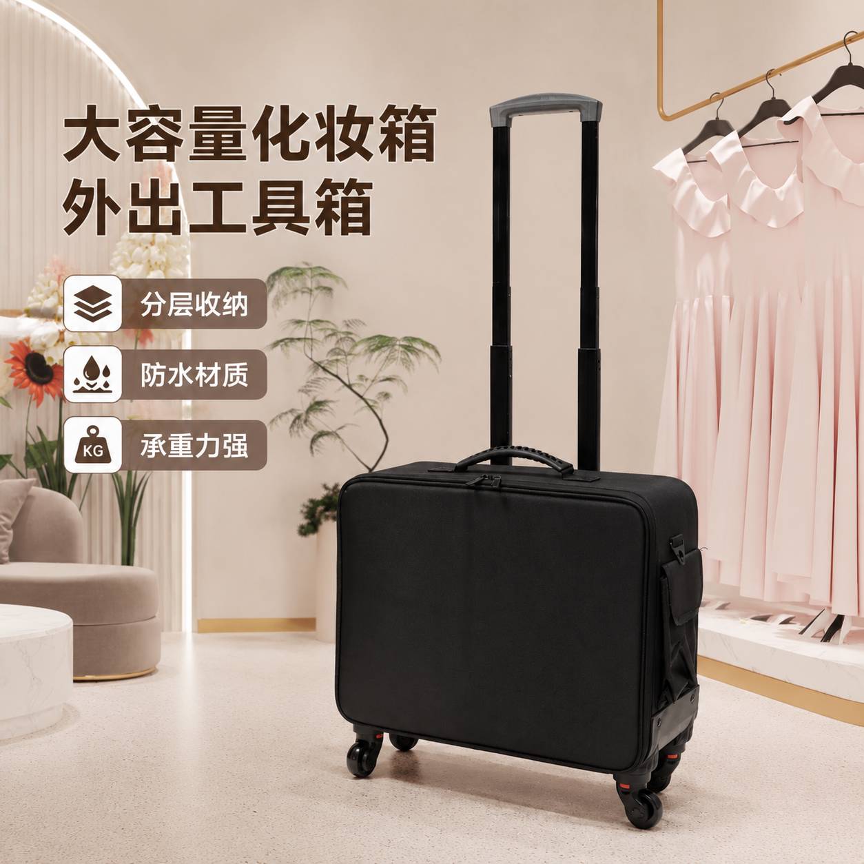 美容外出工具箱专业化妆箱跟妆师大容量拉杆箱多功能美甲牛津手提图片