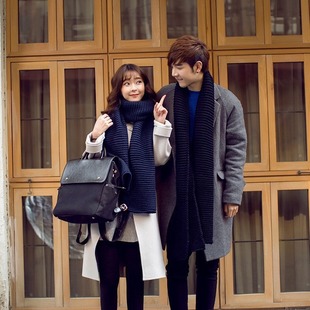 围巾男式冬毛线围巾女式冬天波浪纹冬季情侣针织保暖围脖韩版加厚