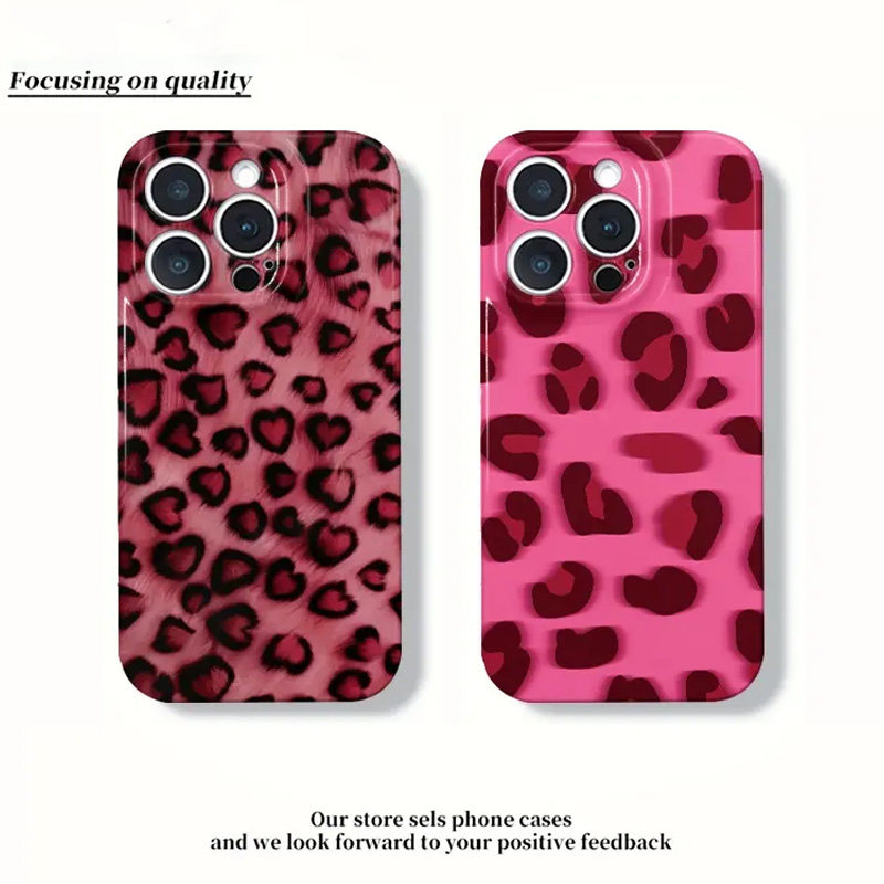 粉色豹纹适用苹果18手机壳iPhone17/16e15/14PRO酒红色辣妹风7/8PLUS13/12mini/11爱心女xs/xr菲林max套se2/3