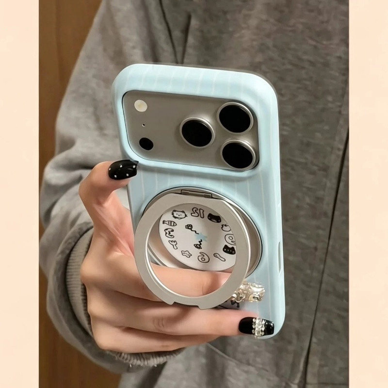 猫咪小鱼时钟适用苹果17pro手机壳iPhone16e平果15十六七可爱14简约13条纹女12promax磁吸11菲林旋转支架套
