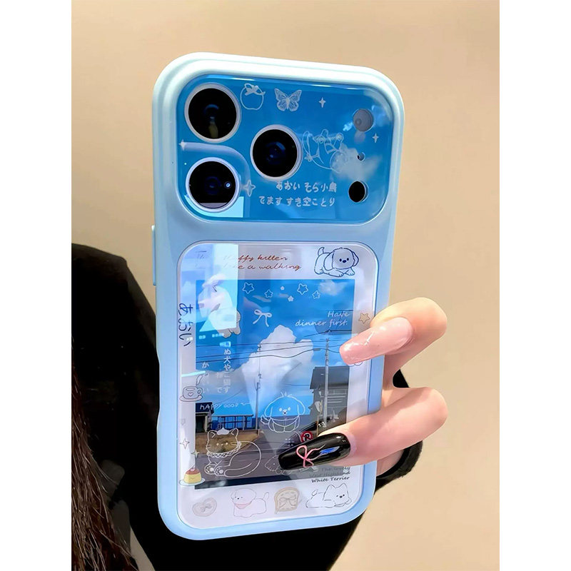 适用苹果17air手机壳iPhone16蓝天线条小狗平果15/14plus柔彩13/12Pro秒变11插画猫咪夏日清新MAX大视窗新套