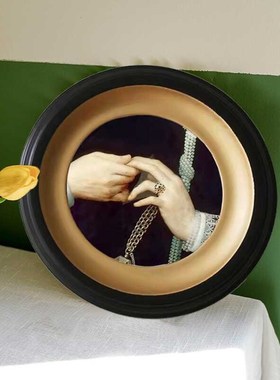 巴洛克风格圆框法式中古风桌面摆件墙面壁画美式餐厅玄关装饰画