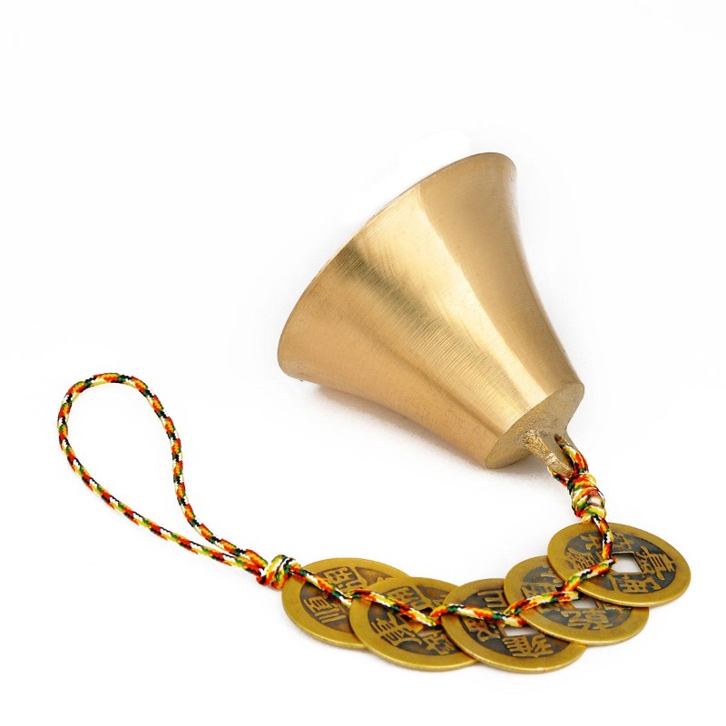 卓弘铜风铃挂件五帝铜钱铜铃铛小号五色线铜钟铜铃家居客厅挂饰