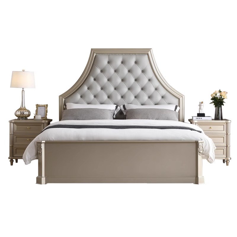 轻奢实木床美式床现代简约1.x8m双人床主卧大床豪华婚床储物公主