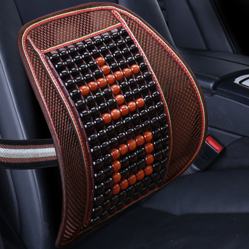 四季汽车坐椅腰靠 按摩木珠透气网眼冰丝靠垫办公室腰枕支持代发