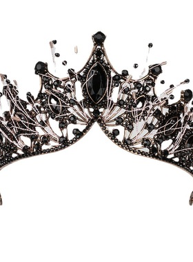 黑色新娘皇冠手工生日婚庆头饰复古巴洛克跨境外贸发饰亚马逊王冠