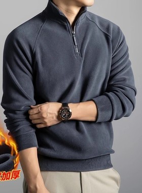 天俊优选N百货天骏百货男装半拉链立领长袖T恤男冬双面绒加绒打底