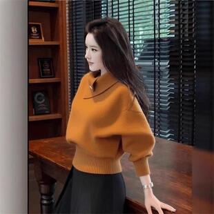 璞查惠优品小铺秋冬韩系轻熟设计感软糯慵懒橘色高领打底针织衫女