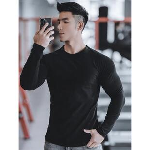 一鸿阁肌肉秋冬新款男士双面德绒长袖厚棉T