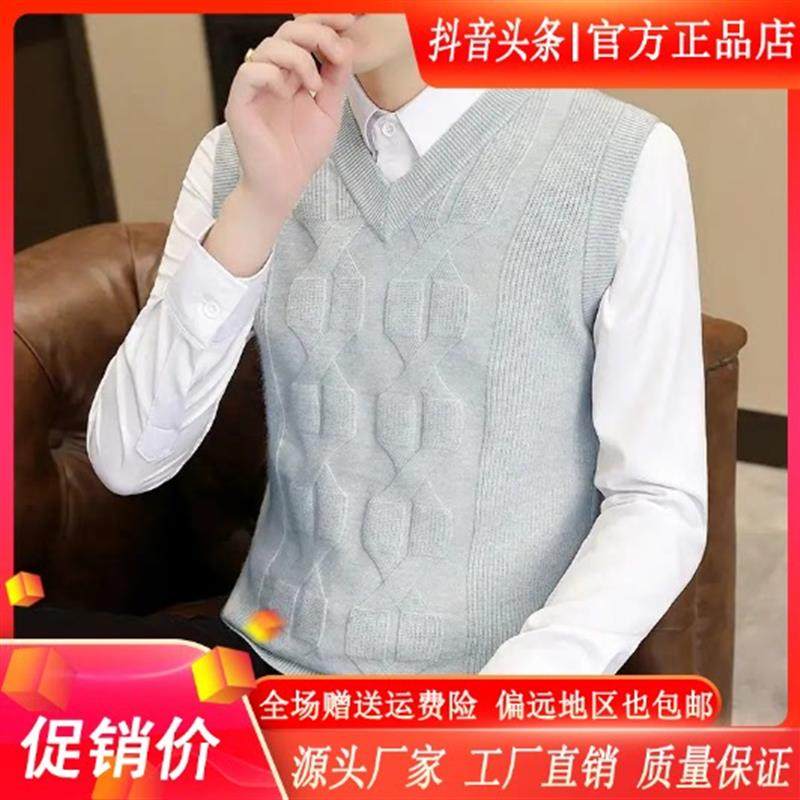 Elbaph轻奢男装高档秋冬新款V领编织麻花针织马甲背心男毛衣男装