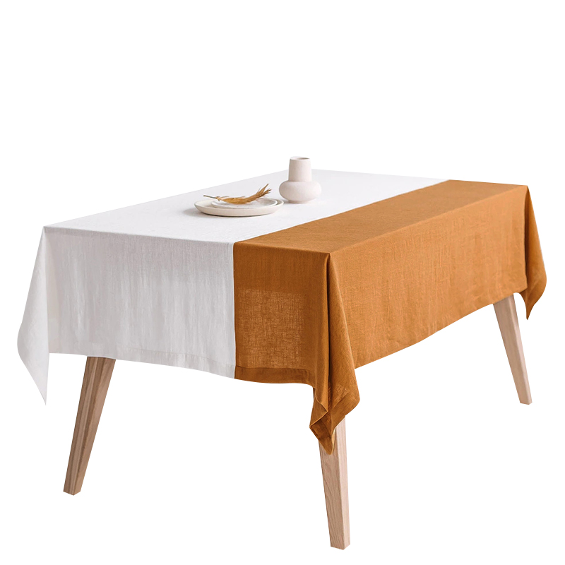 实用主义拼色亚麻桌布高级感新中式简约长方形餐桌布茶几台布定制