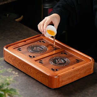 茶台中式 黑檀木家用茶盘实木镂空沥水盘浮雕干泡小茶台排水式 茶托