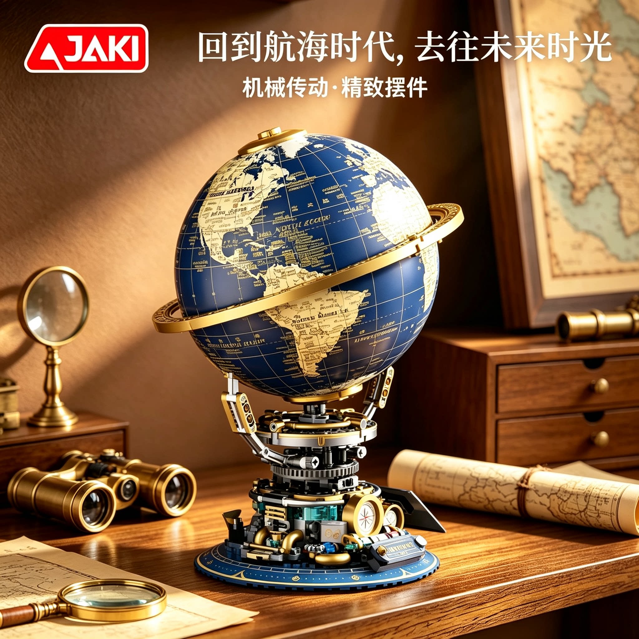 JAKI穹宇之轴复古蒸汽地球仪积木