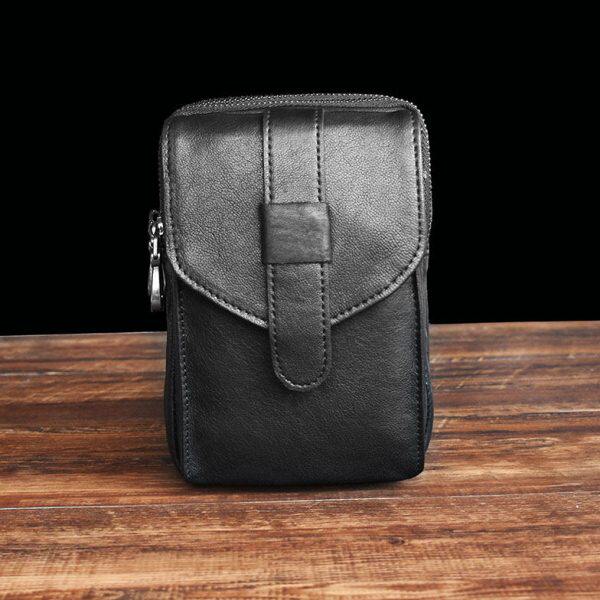 真皮男士腰包羊皮多功能单肩斜挎迷你小包穿皮带手机休闲竖款挂包