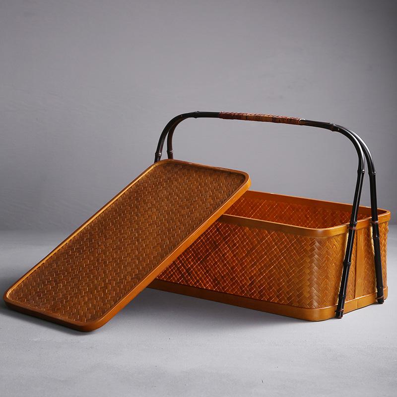 竹编 茶具收纳盒 提箱 旅行茶箱 茶杯收纳包 食盒 竹篮 篮子 提梁