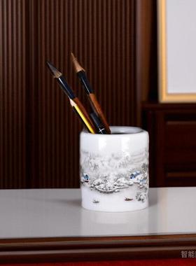 景德镇陶瓷笔筒复古中式摆件毛笔笔筒大容量办公书房桌面装饰摆件