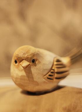 鹿妖商店小胖鸟纯手工木雕胖鸟挂件实木肥啾鸟北欧风创意摆件