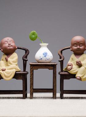 新中式禅意沙弥小和尚摆件博古架酒柜桌面装饰品家居客厅摆设茶宠
