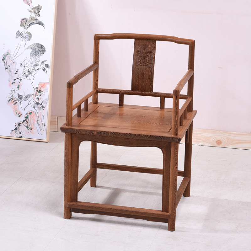 鸡翅木太师椅红木茶椅主人椅中式实木圈椅仿古南宫椅围椅茶桌椅子