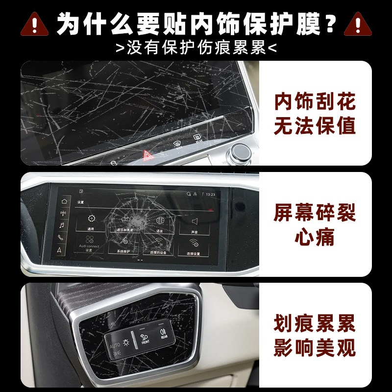 奥迪A6L/A4L/A7/Q3/Q5/Q7内饰保护膜中控贴膜仪表导航屏幕钢化膜
