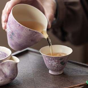 手绘绣球花陶瓷茶杯高颜值主人杯紫色单杯女士专用品茗杯功夫茶杯