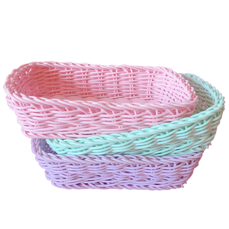 清新藤编冰淇淋糖果色杂物收纳篮耐摔编织篮拍摄道具桌面整理篮