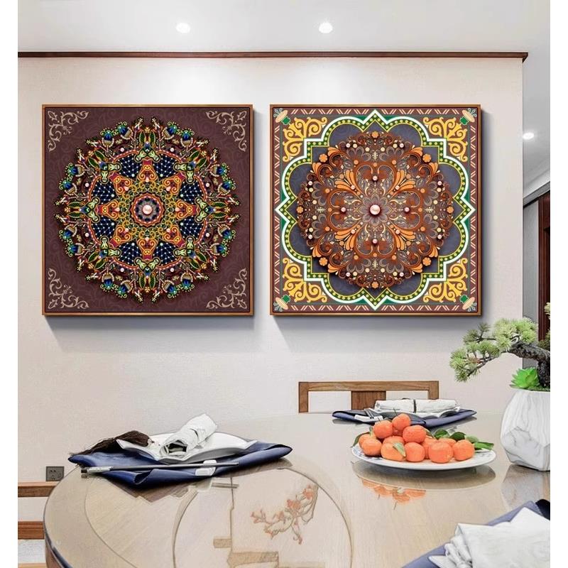 唐卡装饰画东南亚壁龛古典泰式餐厅民族风格挂画藏式客厅背景墙画