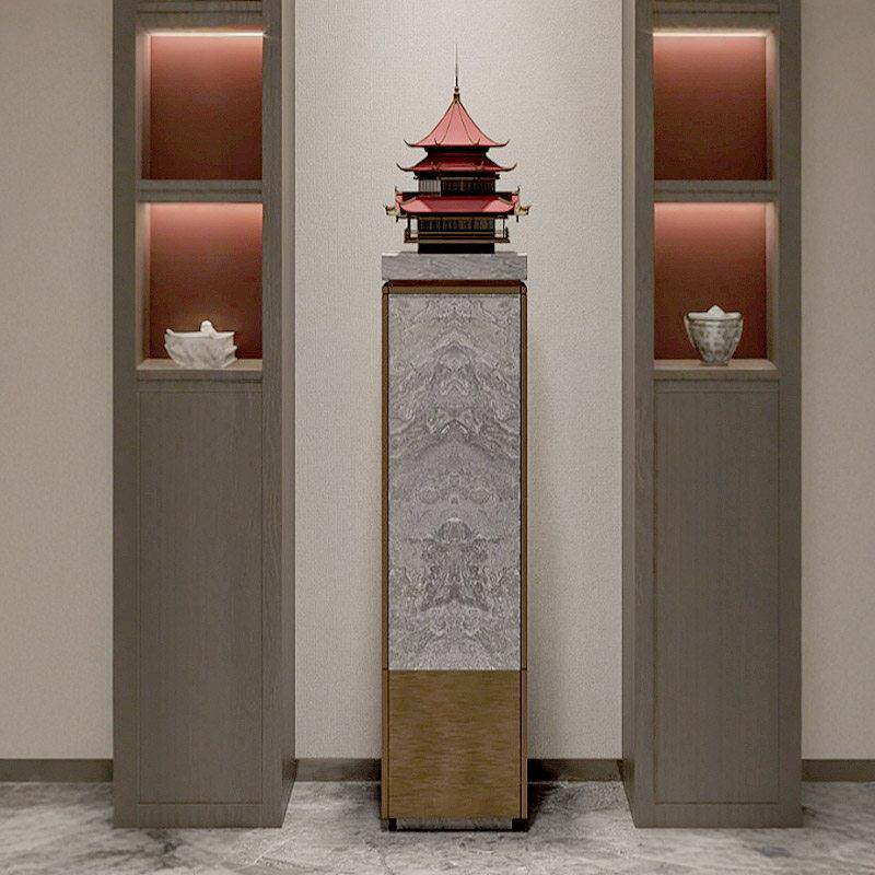 灰色大理石摆件底座新中式玄关装饰立柱宝塔摆件雕塑台高端定制