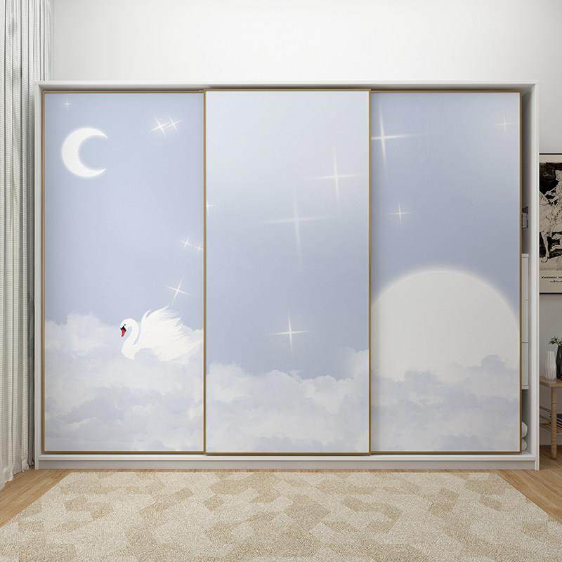 儿童房大衣柜贴纸推拉门装饰小清新云朵天空贴画玻璃柜门翻新卡通,家居饰品,门贴,淘宝优惠券,粉丝福利购,淘宝优惠卷