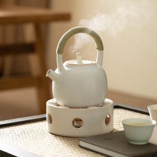 苏打釉陶壶烧水壶麻绳提梁壶围炉煮茶壶景德镇新中式白泥壶