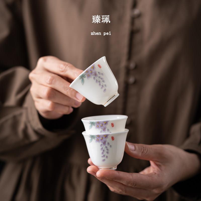 陶瓷功夫小茶杯40ml羊脂玉女士品茗杯家用一口杯白瓷茶杯6祇装
