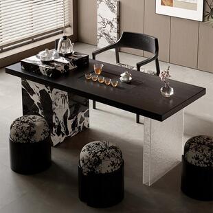 吉赠意式极简阳台精致小茶桌轻奢高级感黑色实木茶台高端2025新款