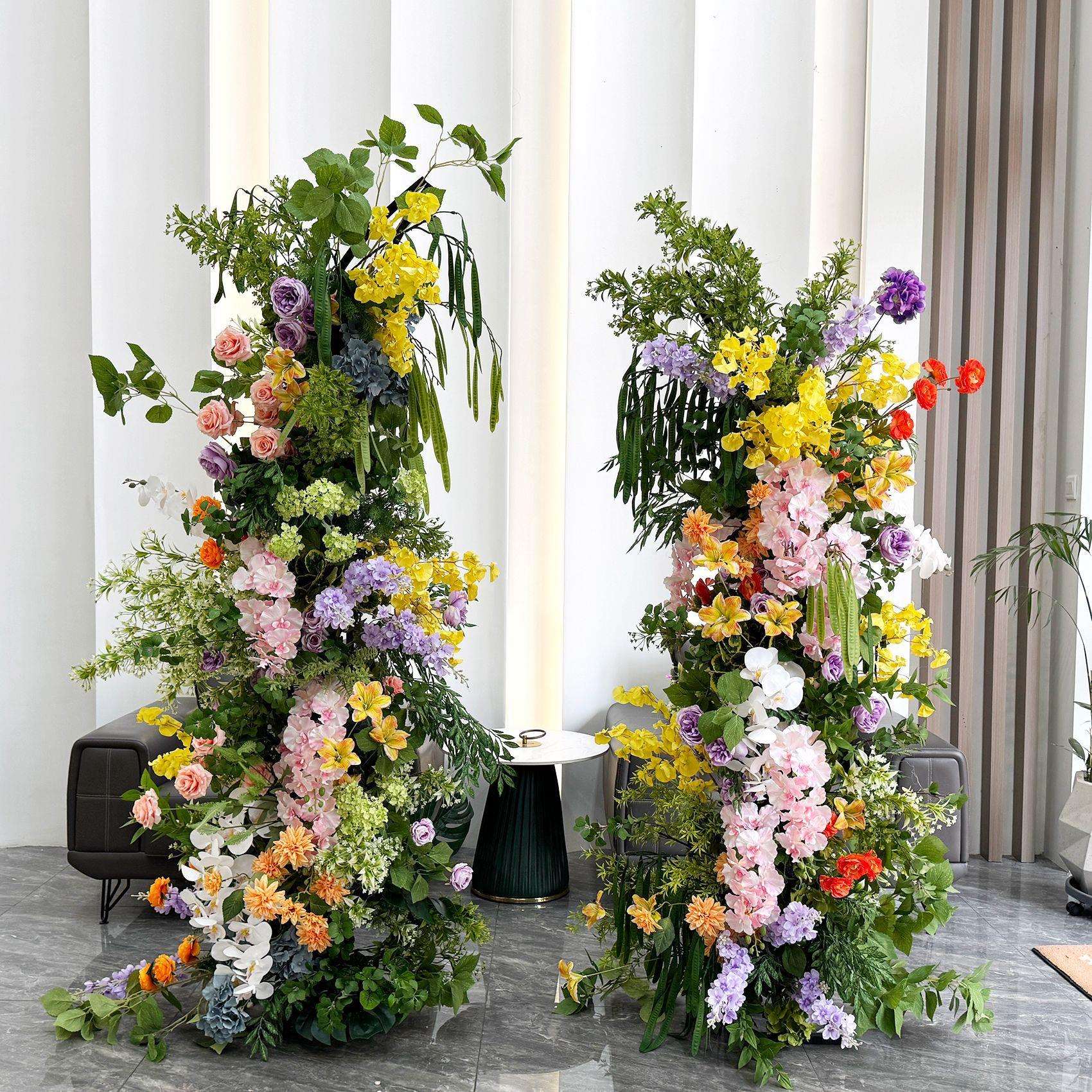 跨境新款牛角羊角铁艺架子花艺婚礼舞台背景装饰花排仿真花假花