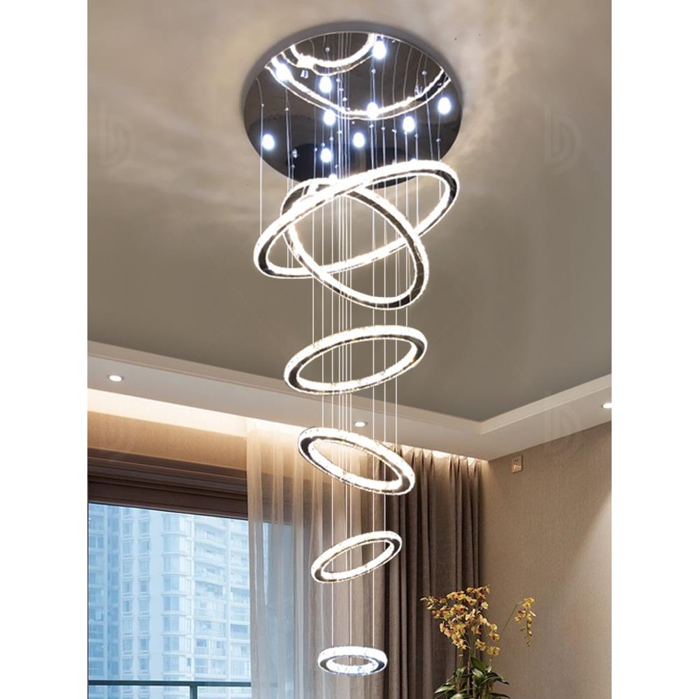 楼梯间吊灯现代简约别墅公寓跃层loft挑空客厅水晶灯复式楼大吊灯