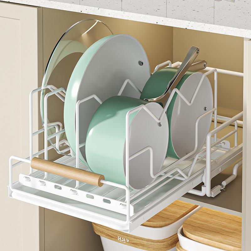 厨房锅具收纳拉篮置物架下水槽橱柜内炒锅架抽拉式锅盖砧板分隔架