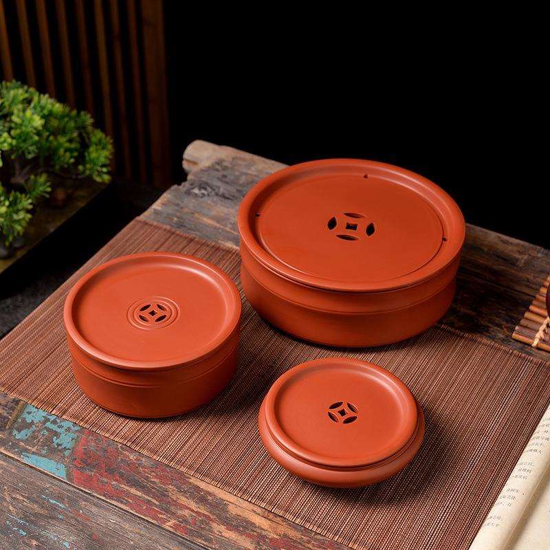 6英寸8英寸手工手拉朱泥茶盘壶承红泥圆形紫砂茶船储水干泡台茶海