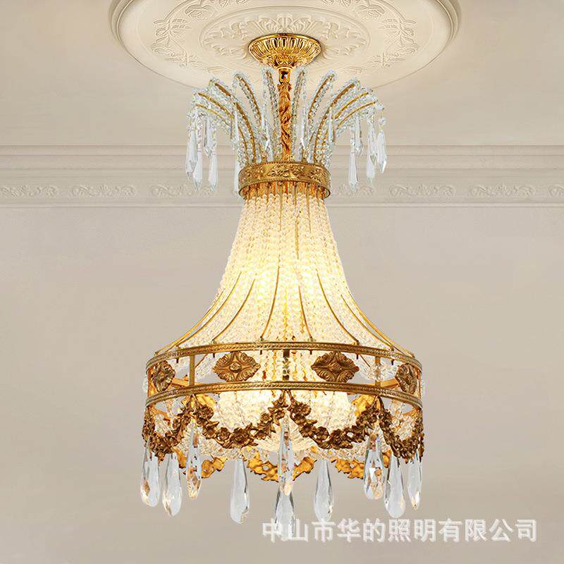 法式田园餐厅吧台轻奢吊灯欧式卧室阳台灯奢华玄关过道全铜水晶灯