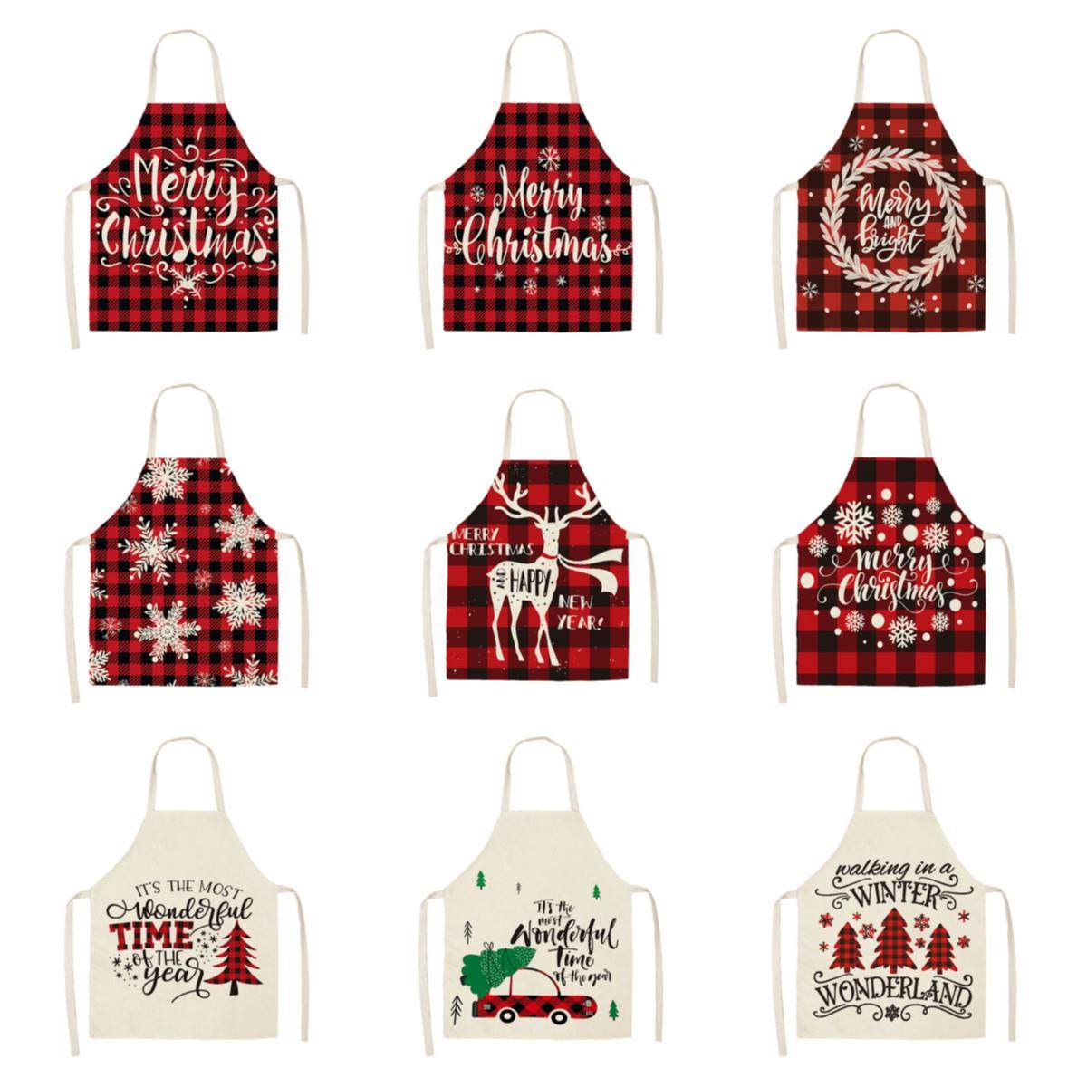 2021新款圣诞围裙格子亚麻系列涤纶围裙无袖罩衣广告围裙