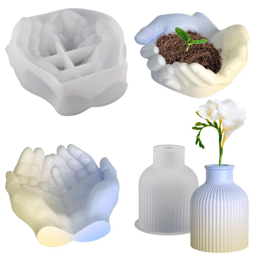 diy水晶滴胶模具客厅花瓶插花摆件双手盆栽滴胶石膏模具花盆跨境