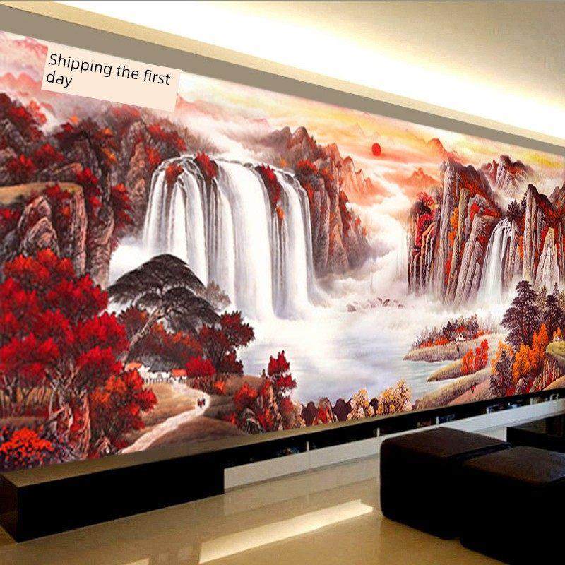 钻石画2024新款5d客厅鸿运当头满钻山水画手工点砖贴画十字绣2023,居家布艺,钻石绣,淘宝优惠券,粉丝福利购,淘宝优惠卷