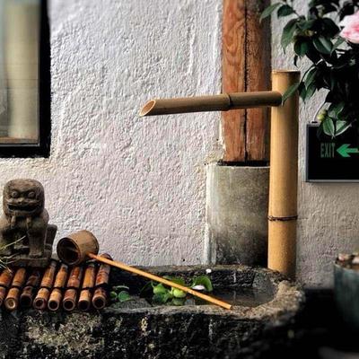 枯山水竹艺流水竹筒竹排庭院循环流水装饰摆件花园造景竹头木头器