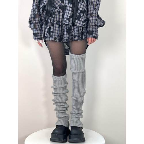 BON 复古纯色针织宽松袜套堆堆袜y2k腿套辣妹jk灰色过膝袜秋冬