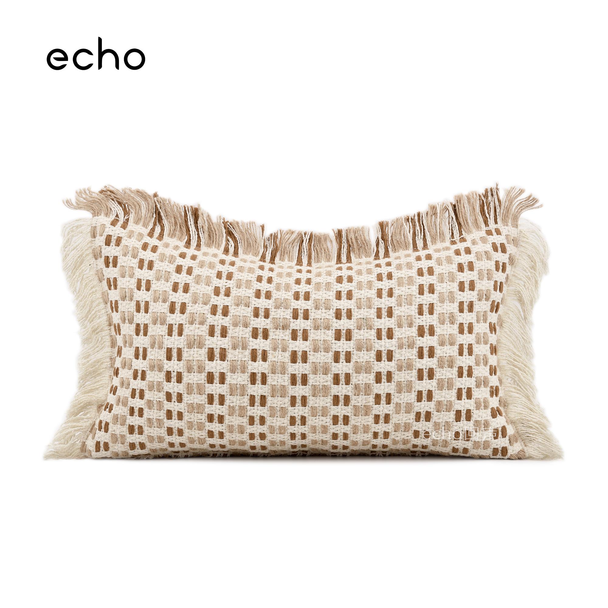 摩洛哥样板间民宿米橙色侘寂风棉麻流苏沙发客厅抱枕床上腰枕靠垫