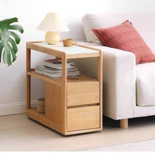 北欧实木移动小茶几橡木床头柜简约茶桌小边柜客厅岩板桌沙发边几