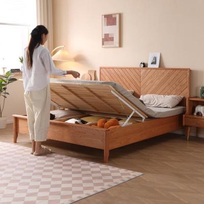 高脚箱体床 离地高箱收纳床 透气防潮的白蜡木实木侧开 储物双人