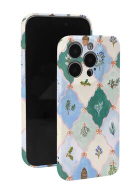 清新棋盘格子花朵复古绿色菲林全包手机壳适用苹果15nova华为p50mate60pro小米13opporenovivo荣耀80iPhone14