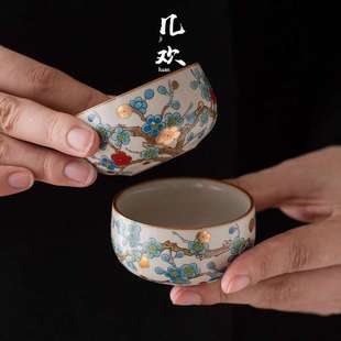 金梅汝窑功夫小茶杯陶瓷茶盏茶碗品茗杯个人专用主人杯单杯 几欢