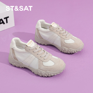 德训鞋 厚底真皮休闲百搭运动女鞋 新款 星期六6CM内增高2025春季