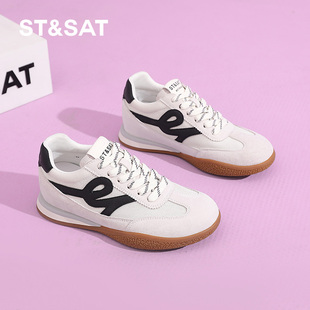 德训鞋 厚底真皮休闲百搭运动女鞋 新款 6CM内增高星期六2025春季